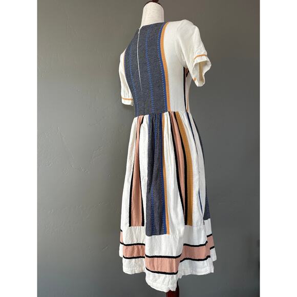 Piper & Scoot Cotton Midi Dress XS India Geometric Boho White Grey Peach - Picture 4 of 13